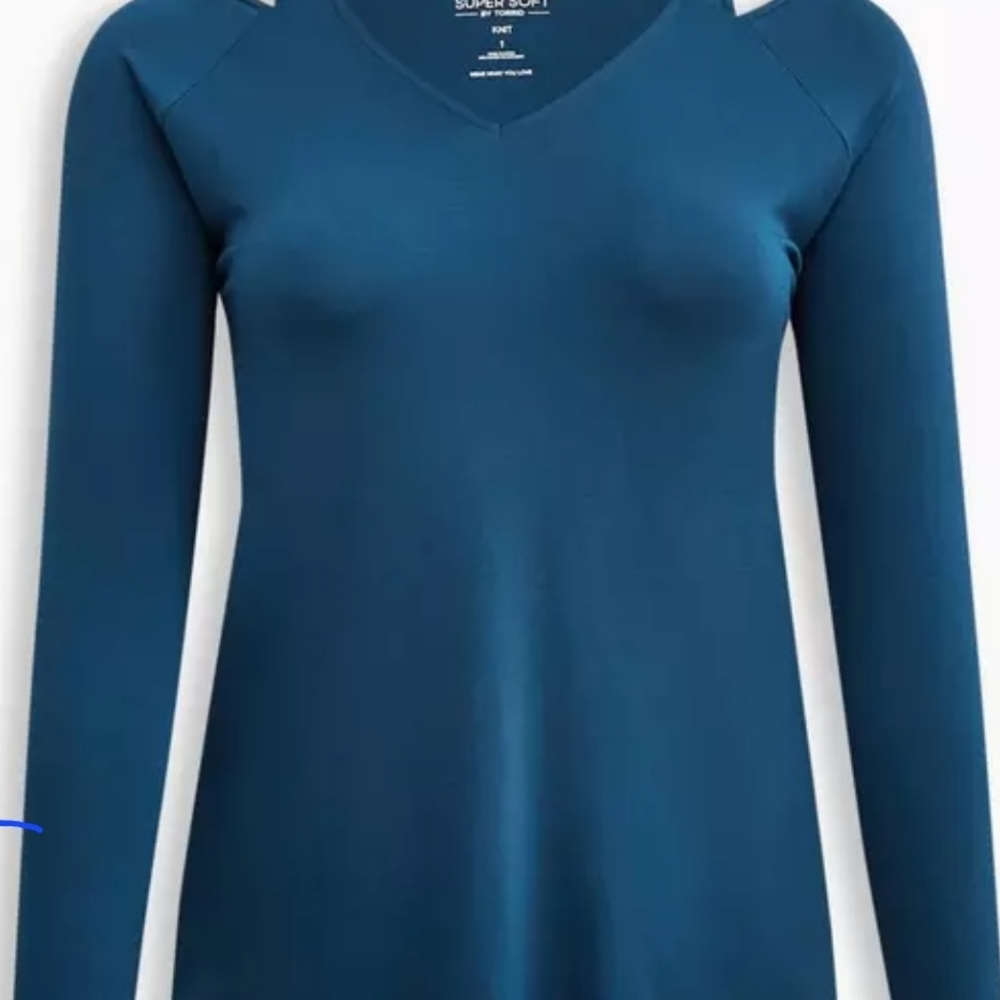 NEW...Torrid Deep Blue Teal V-Neck Long Sleeve Top Shoulder Cut Out Size 2x